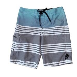 O'Neill Blue, White and Black Striped Boardshorts - Size 33